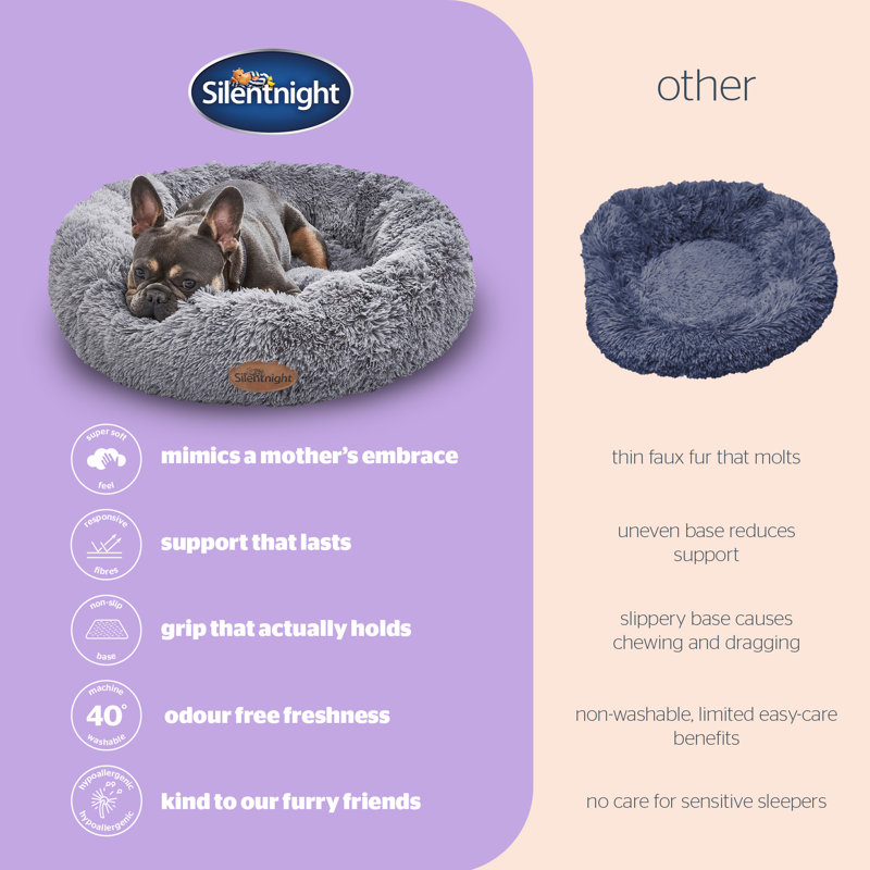 Silentnight Calming Plush Donut Pet Bed, L 21cm H x 85cm W x 85cm D, Grey
