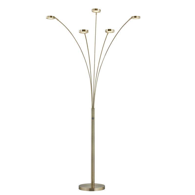 73" LED 5-Arched Floor Lamp With Touch Dimmer, Antique Brass