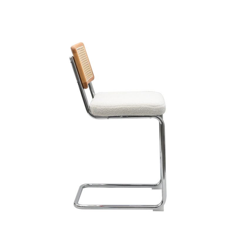 White Linen Upholstered Counter Stool with Metal Frame