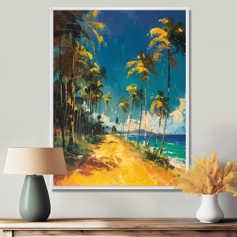 Green Palm Trees Vibrant Palm Grove I - palmiers et palmiers, art mural, Cadre flottant blanc, H 34 po x l 44 po