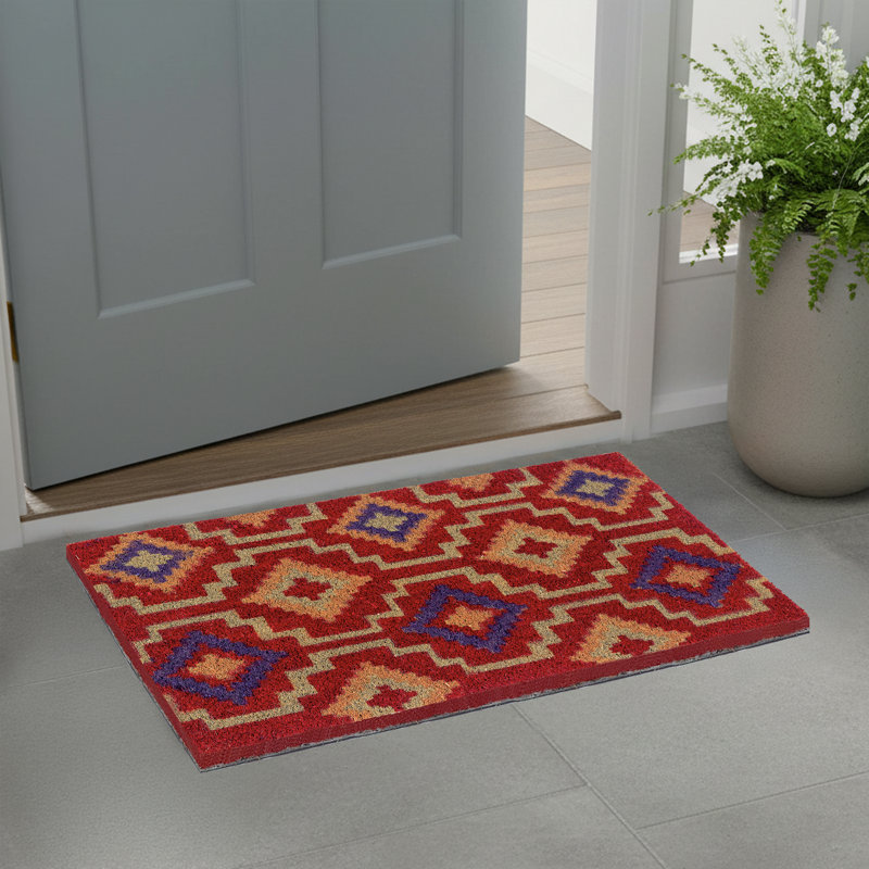 Yaneira Lhasa Kilim Entryway Doormat, 18" W x 30" L, Rubber, Coir