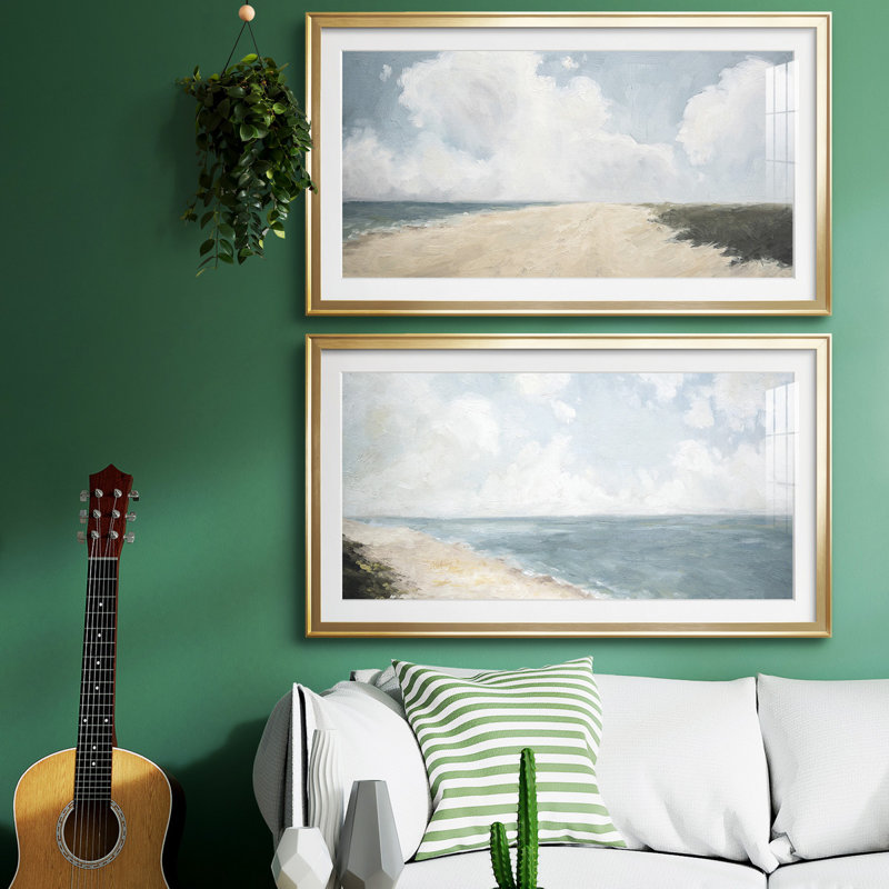 " Beach Stroll " 2 - Pieces Painting Print, Gold, 22.5" H x 42.5" W x 1" D