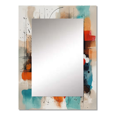 Orange Abstracted Geometric Explorations III - Geometric Decorative Wall Mirror, Modern Large Mirror, Printed Metal Art