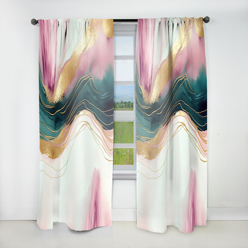 Géode abstraite rose et vert marbre III - Rideau moderne - Velours obscurcissant - 1 panneau, L 52 po x L 108 po