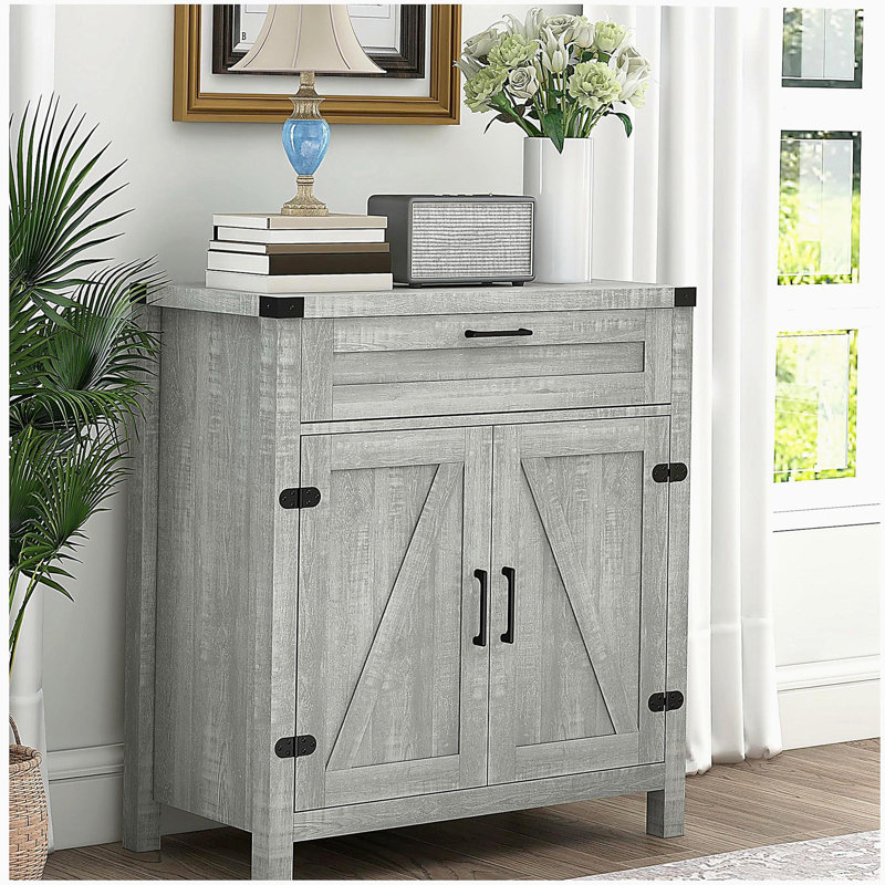 Armoire latérale avec tiroirs de rangement HOMcom, armoire de cuisine de style campagne moderne, avec 2 portes de grange, armoire de bar café, gris