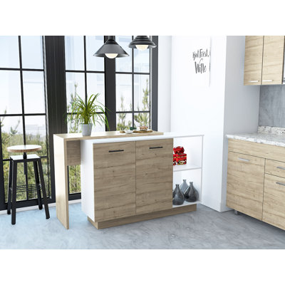 Îlot de cuisine Jewlia avec deux tablettes exposées et un tiroir à trois compartiments