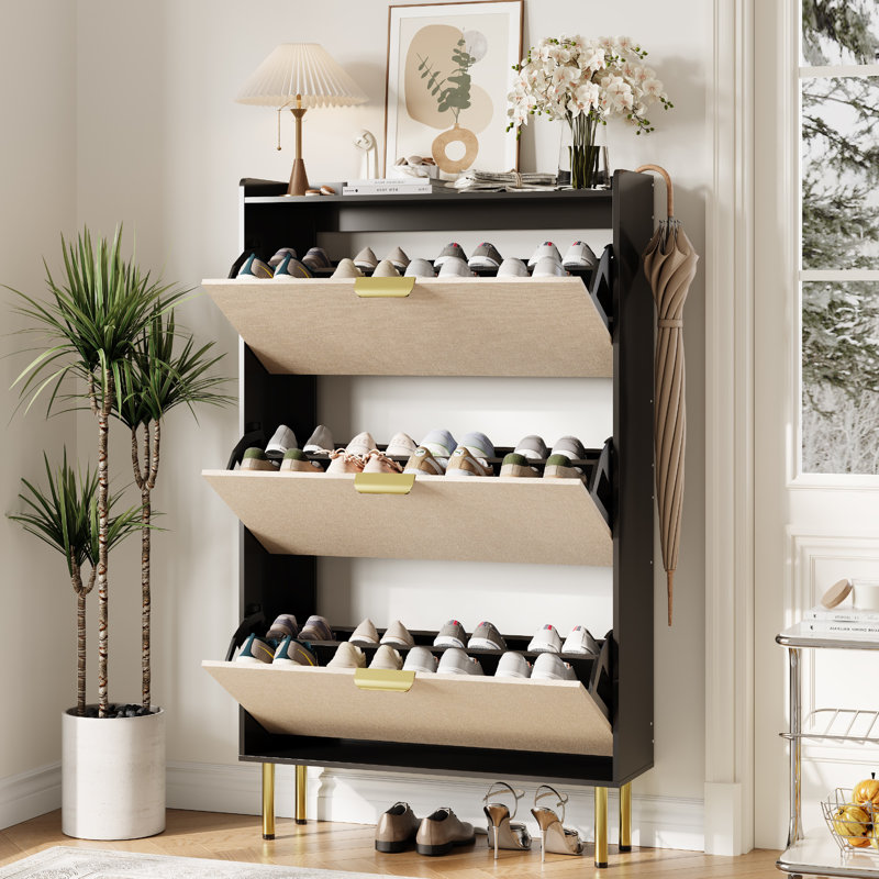 24 Pair Shoe Storage Cabinet, Black