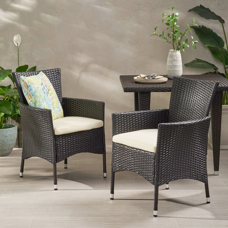 Chaise de patio avec coussin Alfiero, Structure aux teintes de brun / coussin beige, Brun