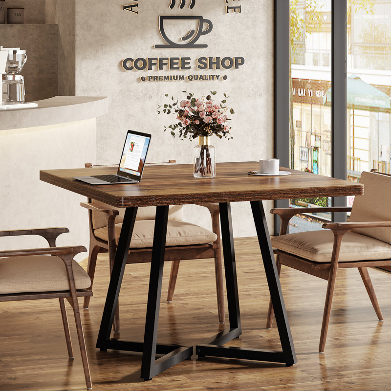 Square Dining Table, 31.5" Industrial Dinner Table, Brown, Black