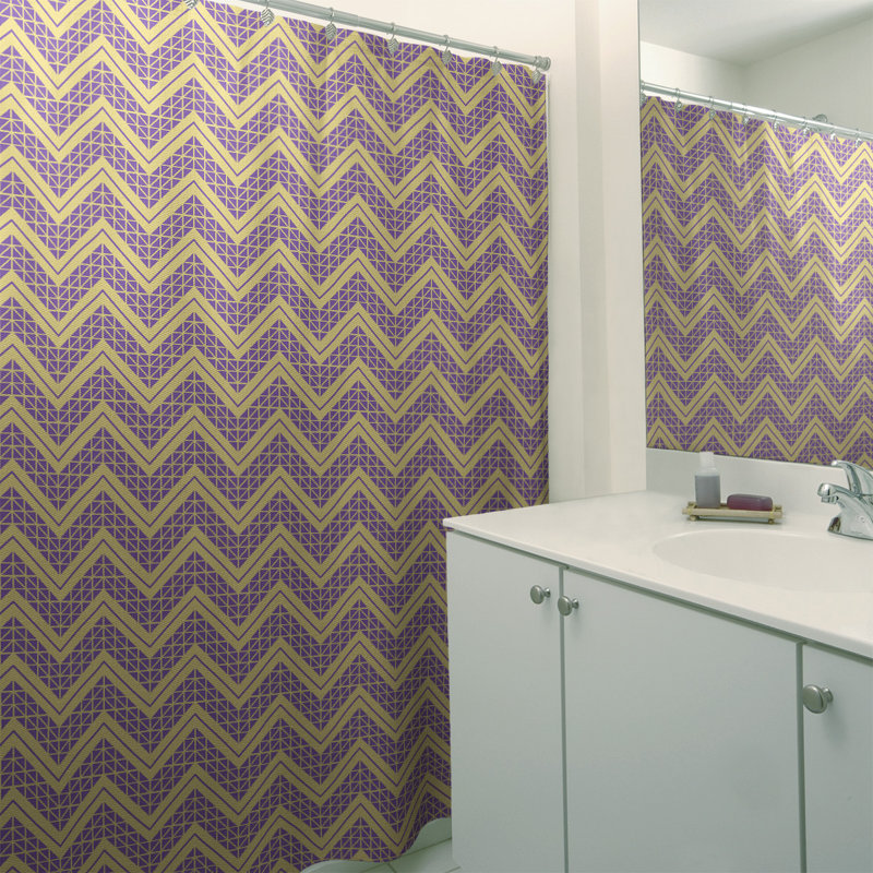 Rideau de douche simple à chevrons à la main classic, Jaune / Mauve