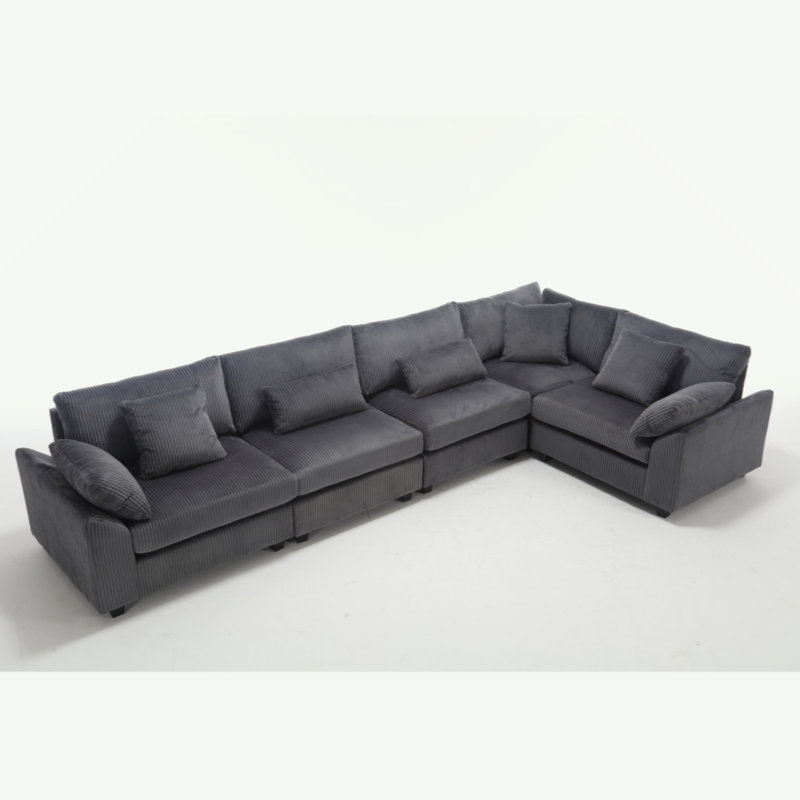 Oversized Modular Sectional Sofa Couch Set,L-Shaped Sofa Sectional, 5 Seater Sofa For Living Room Corduroy Upholstered Sofa Set With 7 Free Pillows
