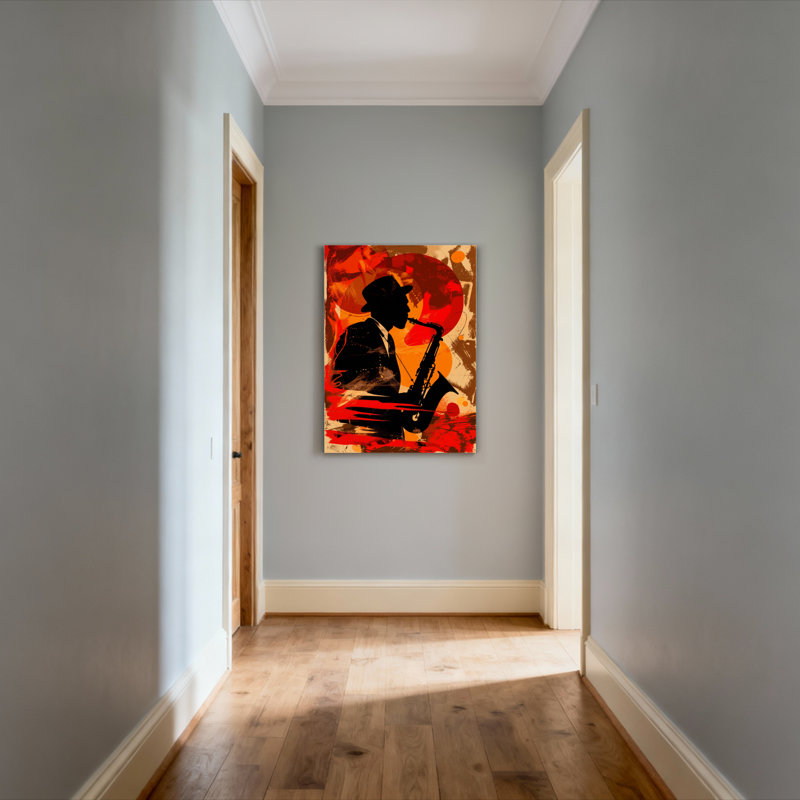 Silhouette de saxophoniste, art abstrait, toile tendue sur châssis, ensemble de 1, H 18 po x l 12 po