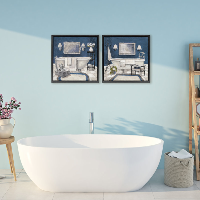 Ensemble de cadre flottant 2 pièces Elegant Blue Bath, design par Charlene Olson, Cadre flottant noir de jais