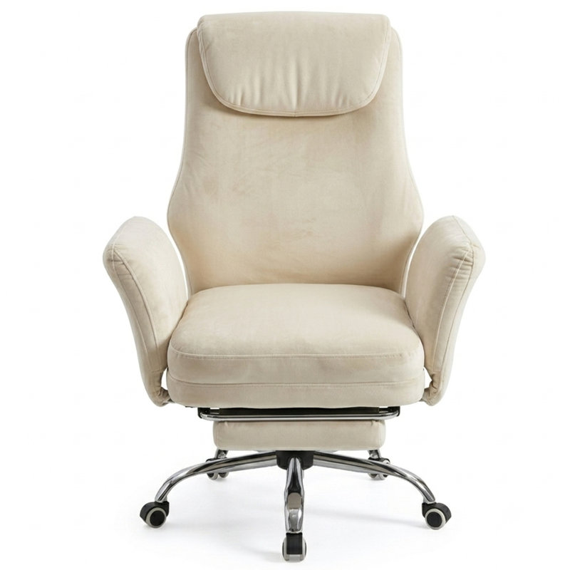 Ergonomic Office Chair with Footrest, Reclining High Back Desk Chair for Office, Accent Swivel Chair, 265lbs Capacity, Beige