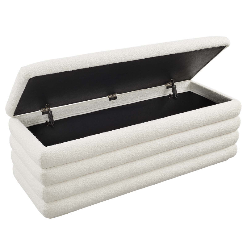 Cloud Boucle Upholstered Storage Bench with Channel Tufting