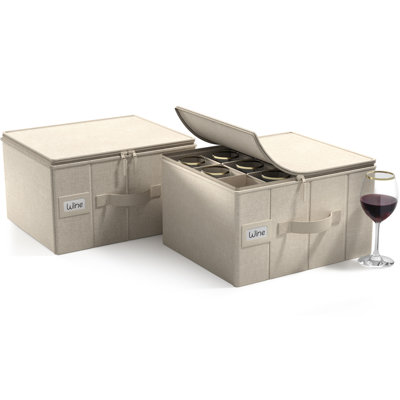 Sorbus Stemware Storage Cases Hard Shell, Wine Glass Storage Box Case with Dividers and Handle - China Storage Containers Holds 12 Crystal Glassware, Red White Wine Glasses, Champagne Flutes, Goblets (Beige, 2 Pack)