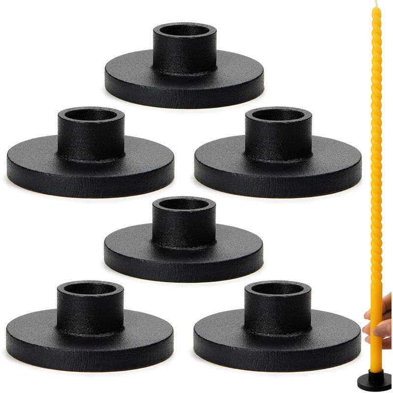 Porte-bougie noir en métal et carillon - ensemble de 6 pièces