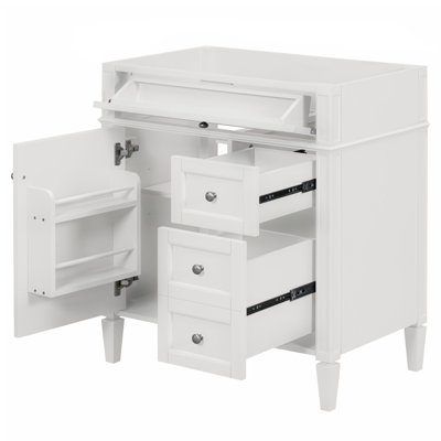 Meuble-lavabo de salle de bain de 30 po sans lavabo supérieur, armoire de rangement moderne avec 2 tiroirs et un tiroir rabattable (BASSIN INCLUS)