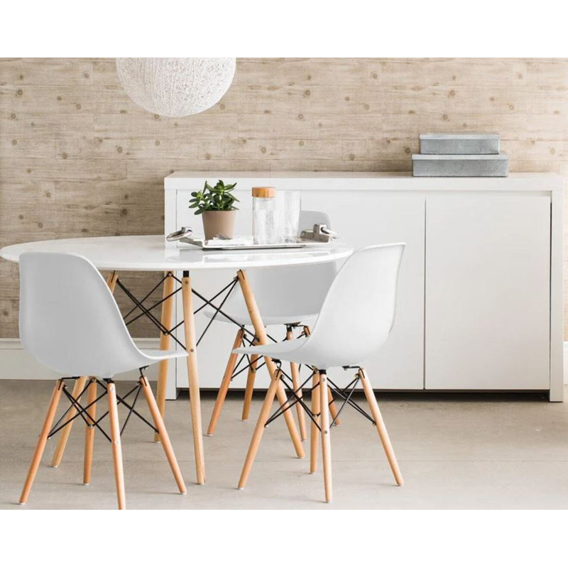 Chaise Hrileena Leffie avec pieds naturels, Blanc, Naturel