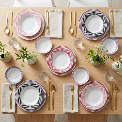 Service de table en porcelaine à rayures multicolores Cabana (service de 18 pièces pour 6 personnes)