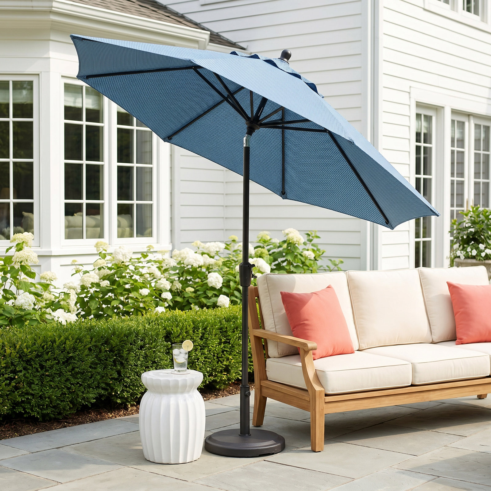Natalie 8.7' Sunbrella® Market Umbrella, Black Sapphire, Canvas Sapphire Blue Sunbrella