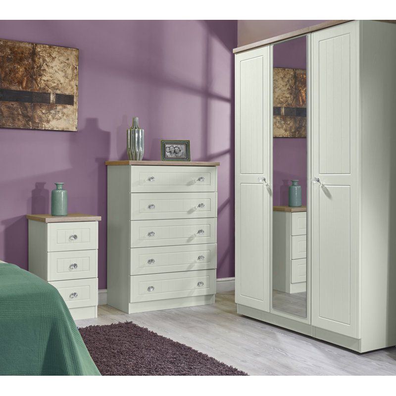 Fully Assembled Zenfield 4 Drawer Chest, Cream Ash/Bordeaux Oak