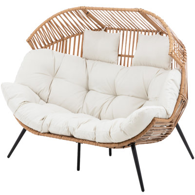 2-Person Wicker Egg Chair with Cushions