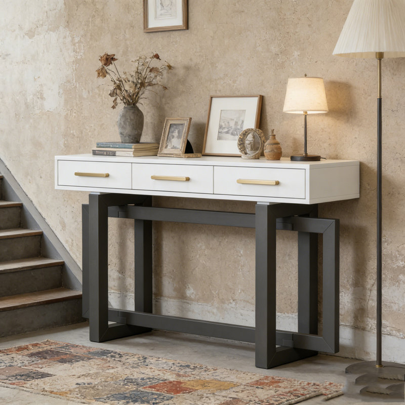 Console élégante avec trois tiroirs, Grey+White