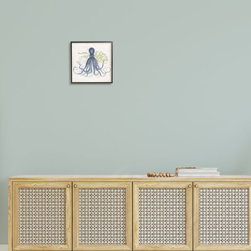 «Octopus Tentacles Layered Fish & Ocean Botanicals» par Victoria Barnes, reproduction d'art graphique sur bois