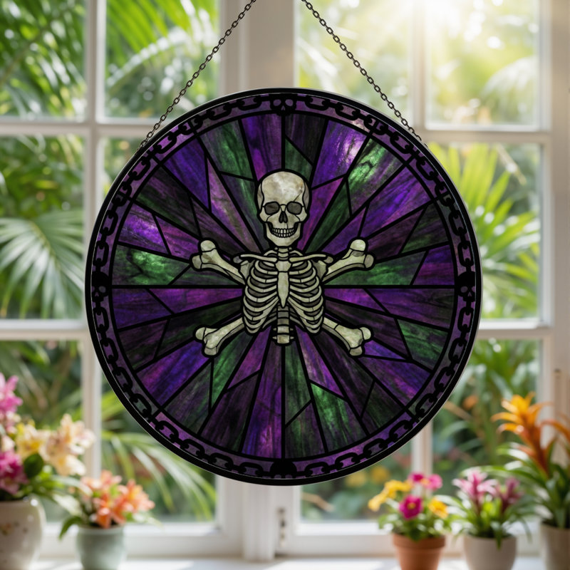 Panneau de vitrail 12 "H Skull Skeleton