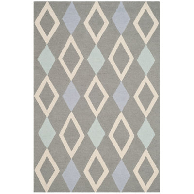 Tapis gris en laine touffeté à la main à motif géométrique Krystyna