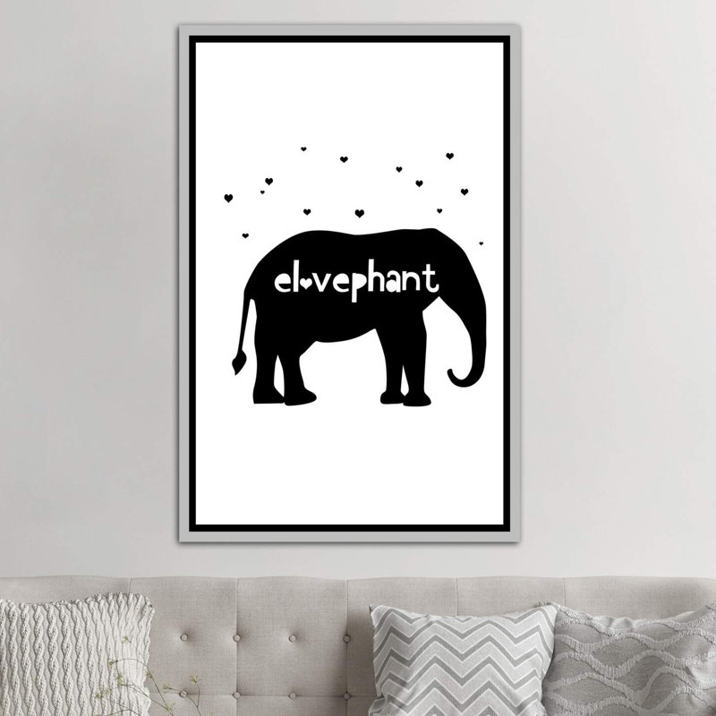 Éléphant, art sur toile, H 60 po x l 40po x P 1,5 po, Toile avec cadre argenté