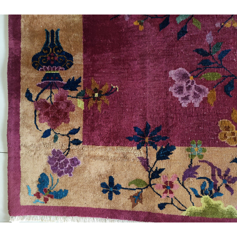 Antique Small Size Purple Color Floral Chinese Art Deco Carpet