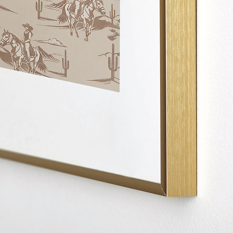 Western Cowgirl Toile In Tan, encadré sur papier, Or, H 19 po x l 13 po