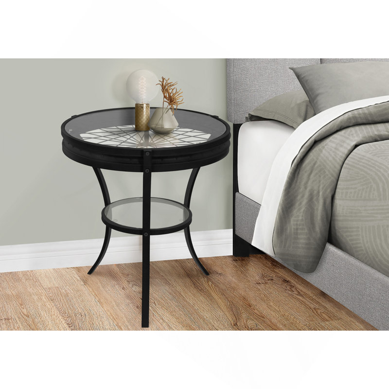 Table d'appoint, côté, bout, table de chevet, lampe, rond, salon, chambre à coucher, métal noir, transitionnel