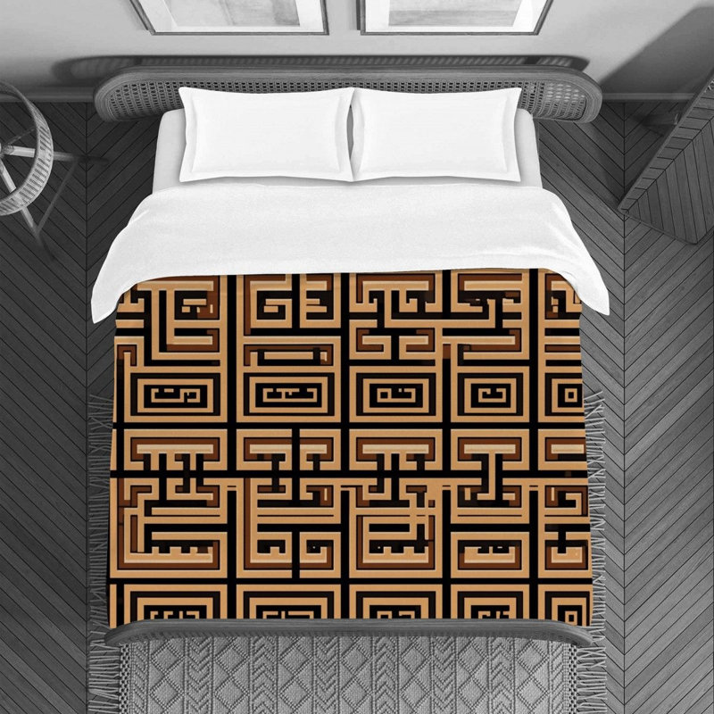 Housse de couette , Housse de couette pour lit simple, Géométrique brun / noir
