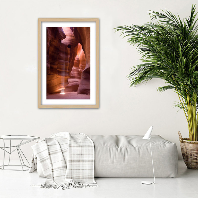 Sunbeams In A Cave - Single Picture Frame Print, 90cm H x 60cm W, Tan