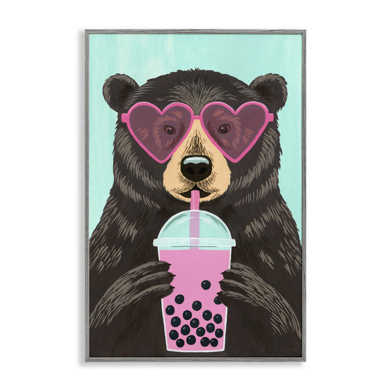 Giclée encadrée «Bear and Bubble Tea» par Courtney Haley, H 24 po x l 16 po, Estampe numérique Farmhouse