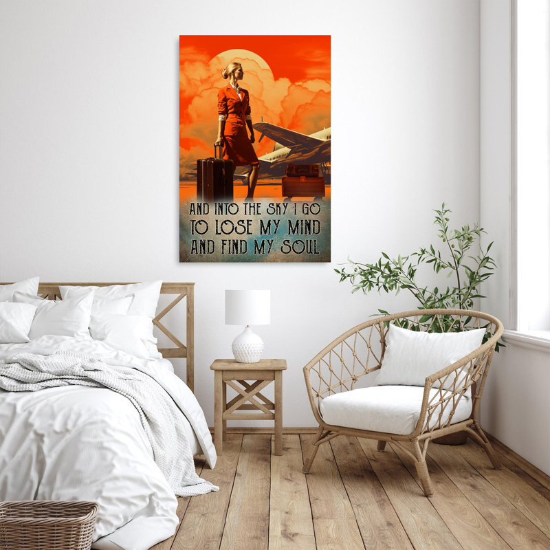 «Flight Attendant And Into The Sky I Go», reproduction d'art graphique sur toile tendue, H 36 po x l 24 po x P 1,25 po