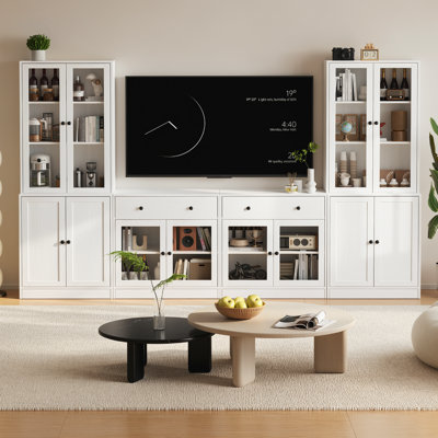 Meuble télé 110 po avec bibliothèques - Meuble télé pour téléviseur de 70 po ou moins, blanc