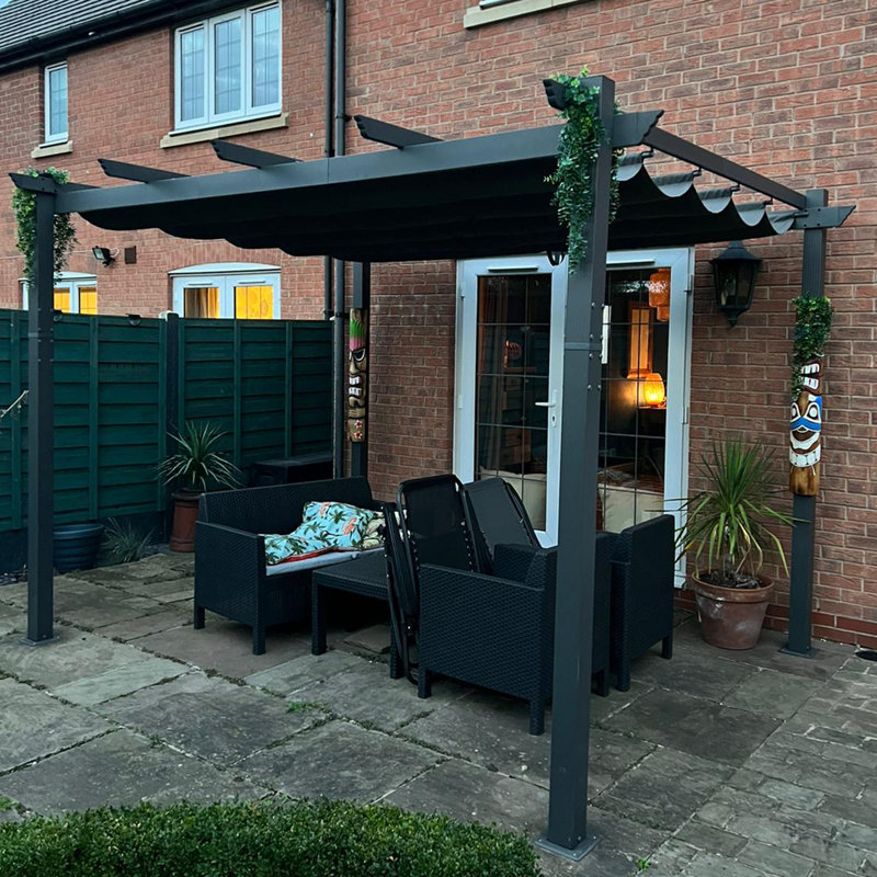 Pergola en métal avec auvent l 9,8 pi x P 9,8 pi, Gris
