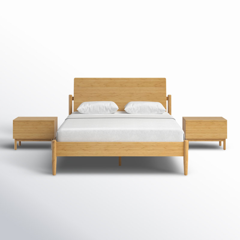 Ensemble de chambre à coucher avec lit plateforme Maiva, Grand lit, 3 pièces Lit, 2 tables de chevet