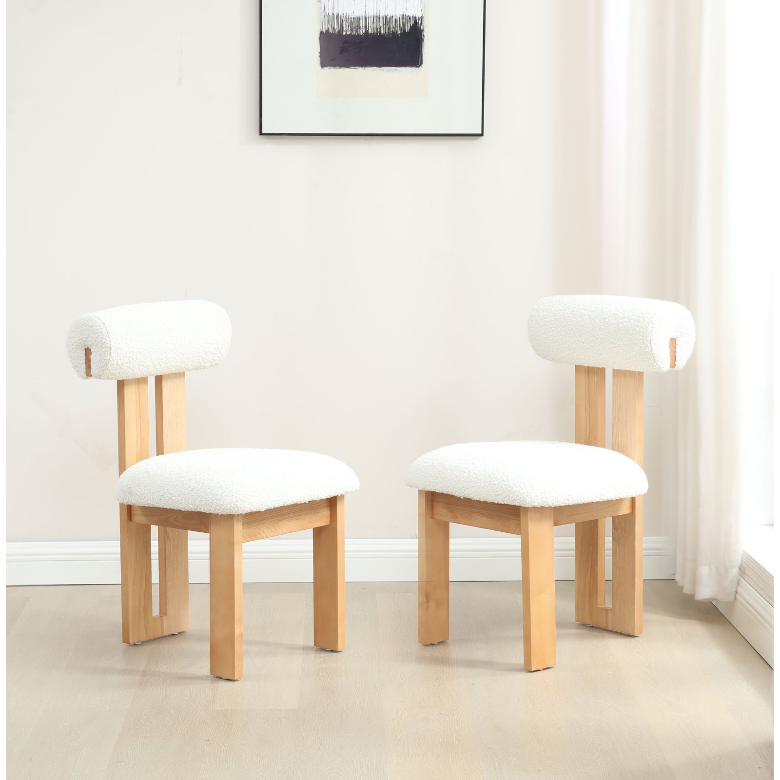 Dellar Boucle Upholstered Back Dining Chair, Ivory