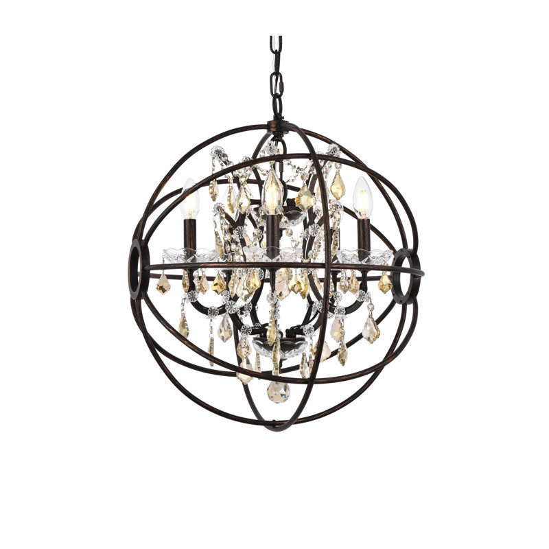 Svante 5 - Light Dimmable Globe Chandelier, Dark Bronze, Golden Teak (Smoky)