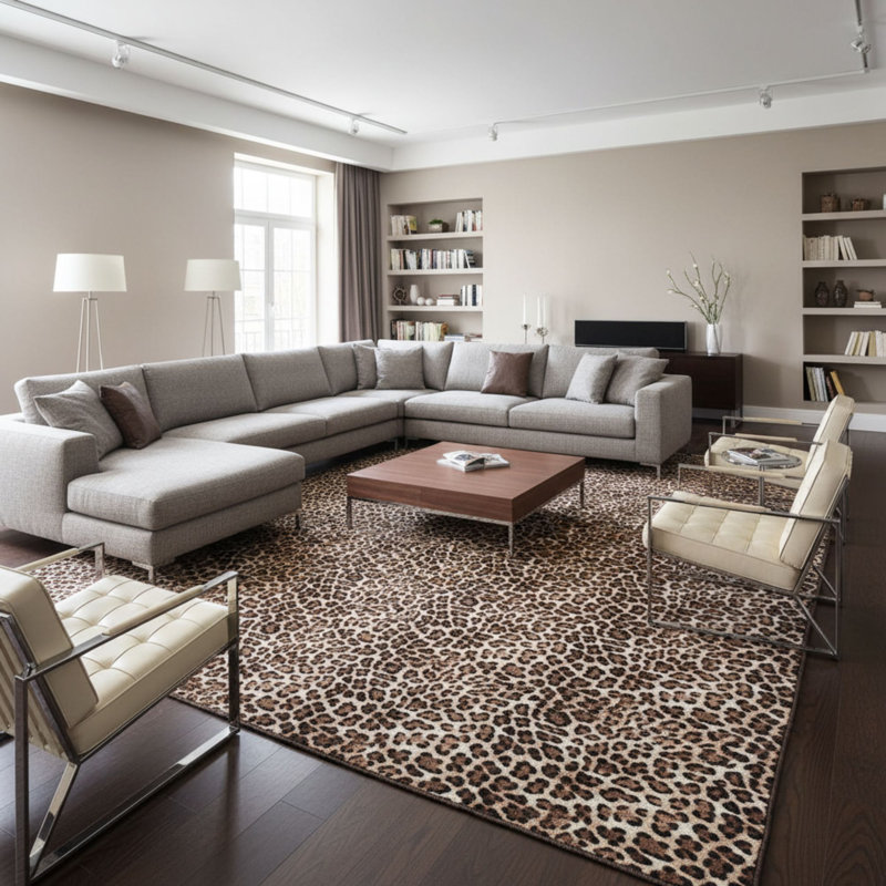 Kaira Soft Non-Slip Indoor Leopard Rug, Leopard, Rectangle 7'10" x 13'