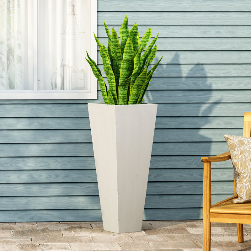 Outdoor Cast Stone Planter With Tapered Look - 13.02L X 13.02W 32.71H, Matte White, Magnesium Oxide, No Assembly Needed Oxide 13In L W 32.5In H, White Finish, Enhance Your Backyard,