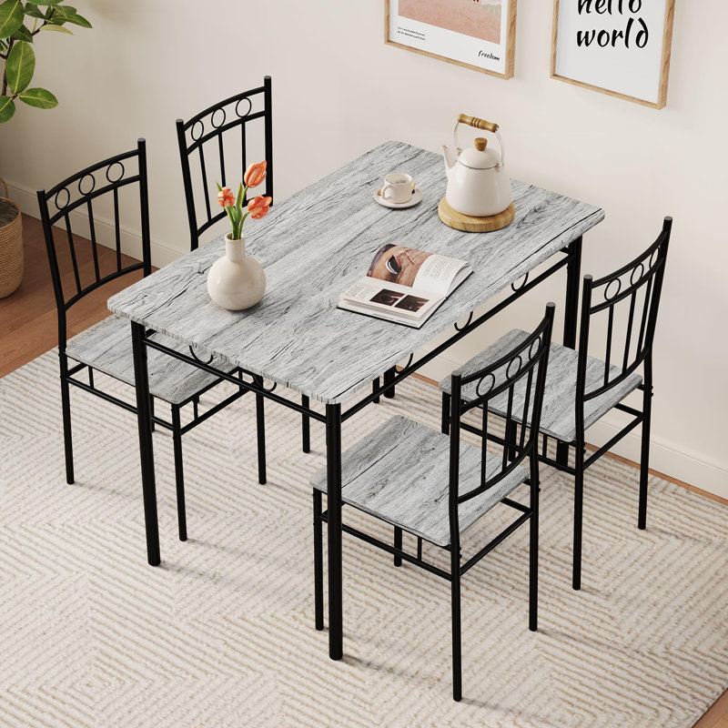 Rectangular Kitchen Dining Table Set With 4 Chairs, Gray