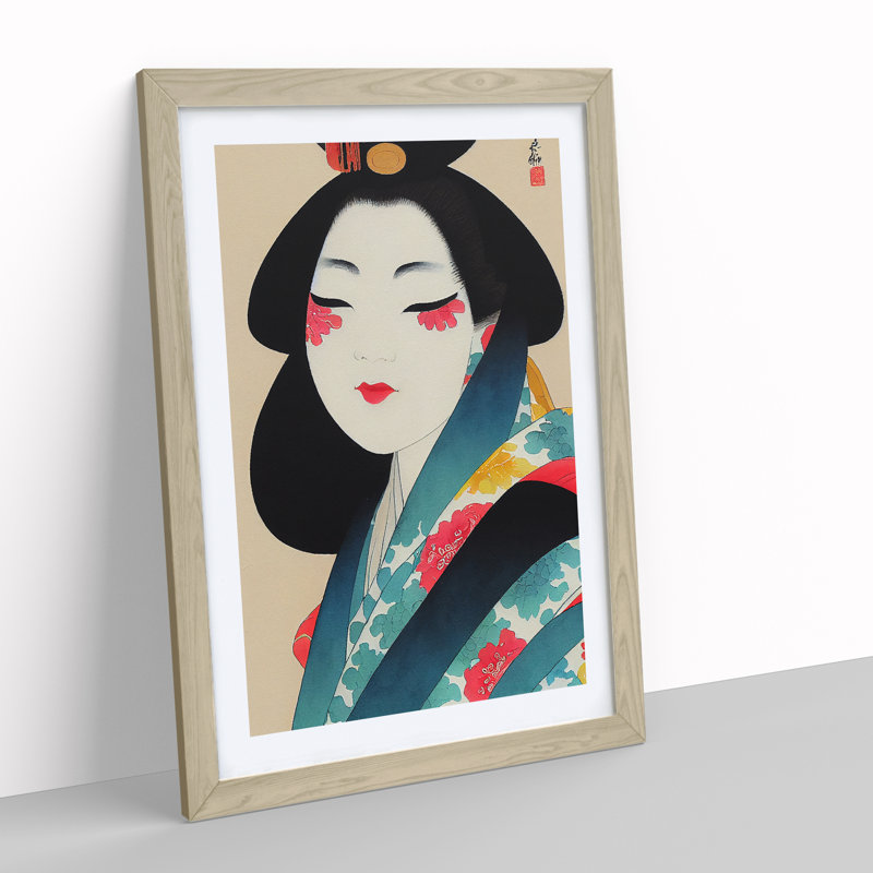 Pretty Geisha - Wall Art, 64cm H x 46cm W, Oak Framed