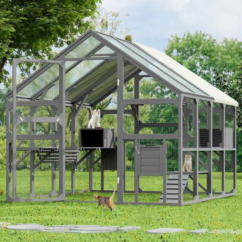 Grande cage à chat pour plusieurs chatons, maison pour chat en bois avec 7 plateformes, 2 boîtes de repos, 1 pont et 1 rampe, cage de cage