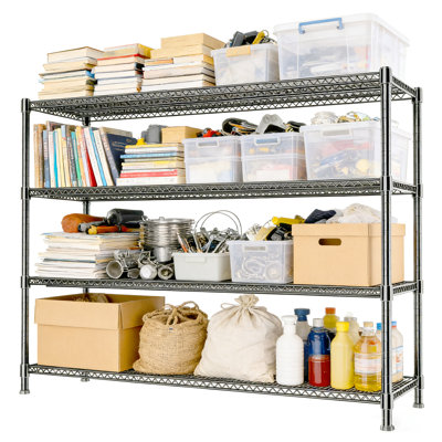 Étagères de rangement, étagère grillagée réglable à 4 niveaux, support de rangement en acier de gros calibre, tablette en métal roulante pour le garage